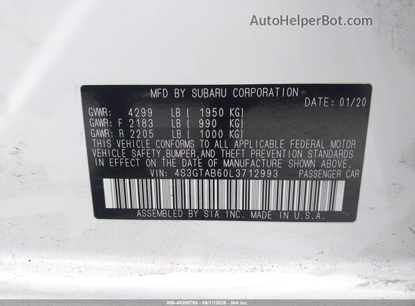 4S3GTAB60L3712993 2020 SUBARU IMPREZA Белый Вид подкапотного пространства