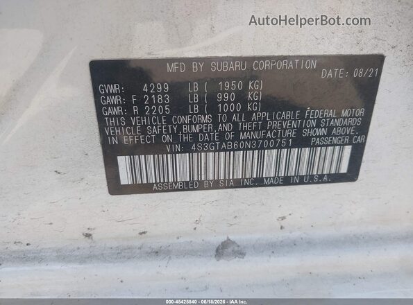 4S3GTAB60N3700751 2022 SUBARU IMPREZA Белый Вид подкапотного пространства