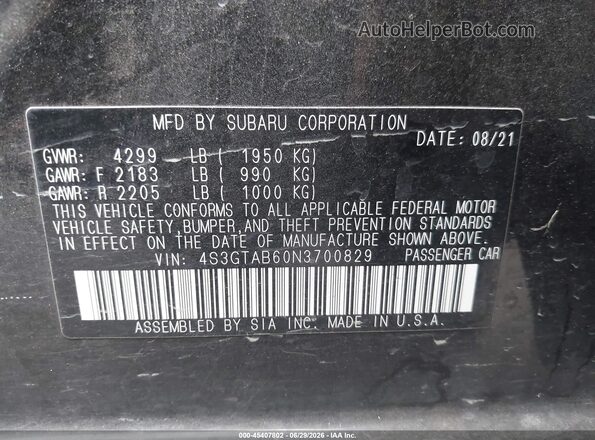 4S3GTAB60N3700829 2022 SUBARU IMPREZA Black Вид підкапотного простору