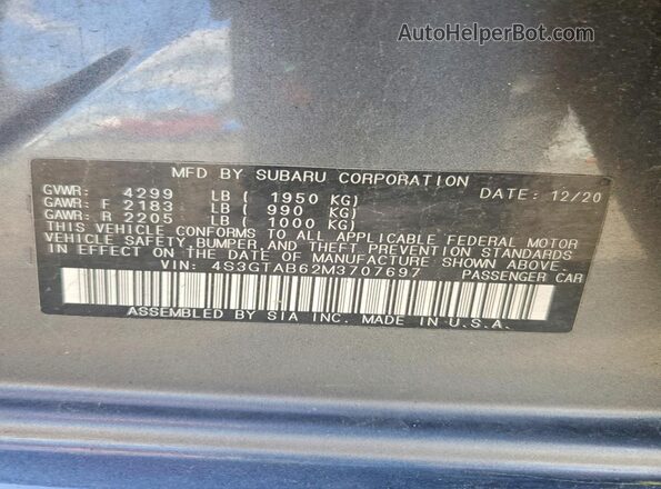4S3GTAB62M3707697 2021 SUBARU IMPREZA Gray 
