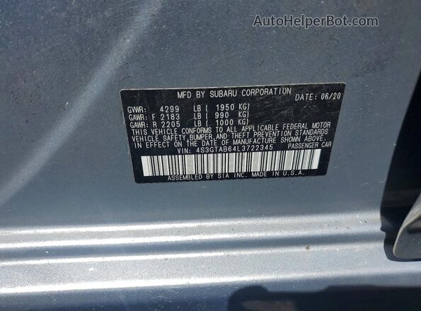 4S3GTAB64L3722345 2020 SUBARU IMPREZA Blue Շարժիչի բաժամունքի տեսք