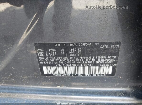 4S3GTAB66N3720731 2022 SUBARU IMPREZA Gray Widok komory silnika