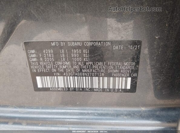 4S3GTAB68N3707138 2022 SUBARU IMPREZA Gray Widok komory silnika