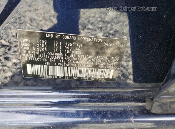 4S3GTAB69L3725306 2020 SUBARU IMPREZA Blue 