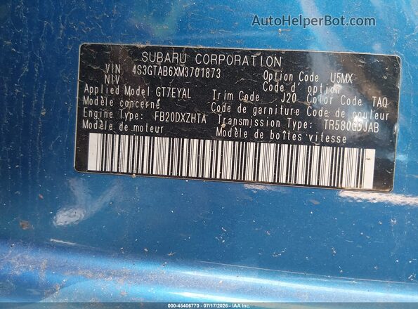 4S3GTAB6XM3701873 2021 SUBARU IMPREZA Синий Вид подкапотного пространства