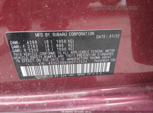 4S3GTAB6XN3717024 2022 SUBARU IMPREZA Red Engine compartment view