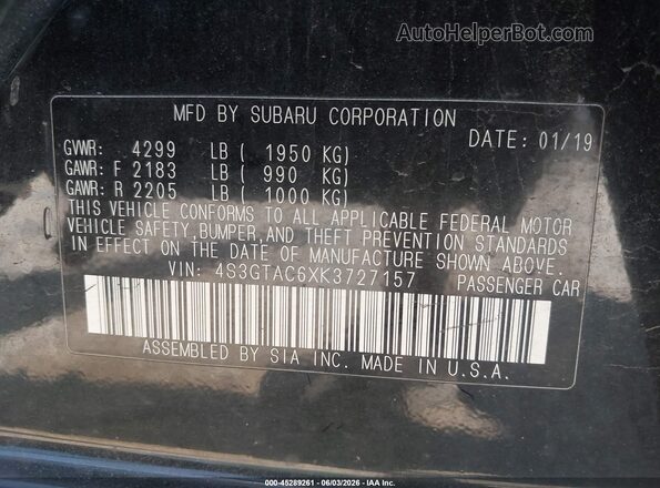 4S3GTAC6XK3727157 2019 SUBARU IMPREZA Black Շարժիչի բաժամունքի տեսք