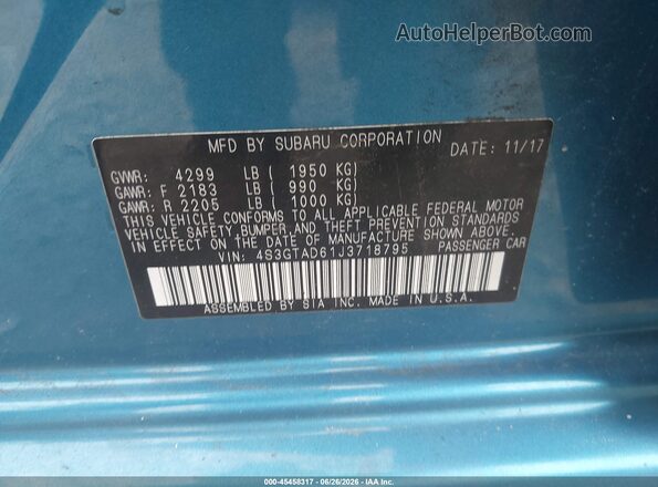 4S3GTAD61J3718795 2018 SUBARU IMPREZA Blue Vista del compartimento del motor