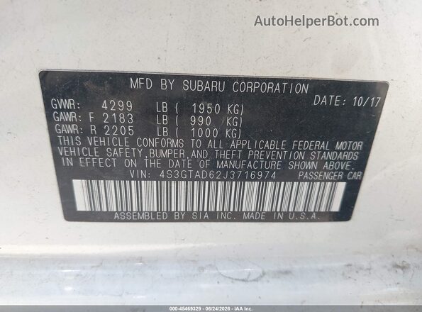 4S3GTAD62J3716974 2018 SUBARU IMPREZA White Շարժիչի բաժամունքի տեսք