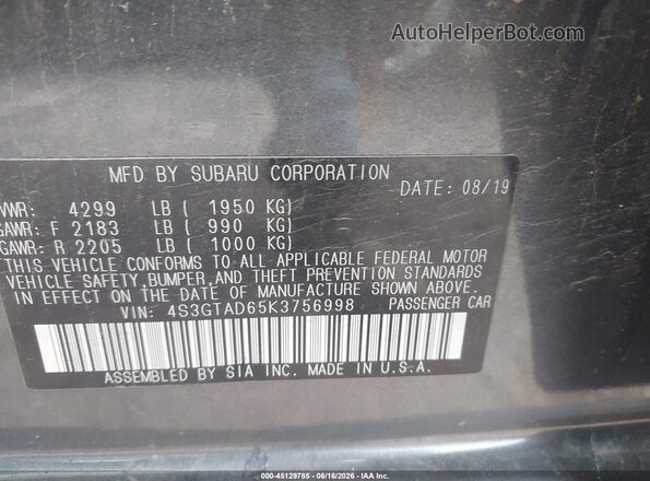4S3GTAD65K3756998 2019 SUBARU IMPREZA Серый Вид подкапотного пространства