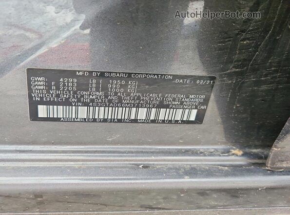 4S3GTAD66M3713967 2021 SUBARU IMPREZA Gray Вид підкапотного простору