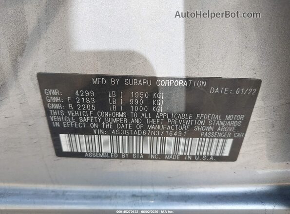 4S3GTAD67N3716491 2022 SUBARU IMPREZA Серебряный Вид подкапотного пространства