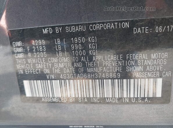 4S3GTAD68H3748869 2017 SUBARU IMPREZA Gray 