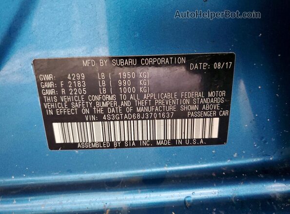 4S3GTAD68J3701637 2018 SUBARU IMPREZA Blue Widok komory silnika