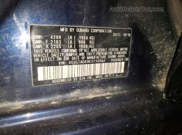 4S3GTAD69K3714964 2019 SUBARU IMPREZA Blue Widok komory silnika