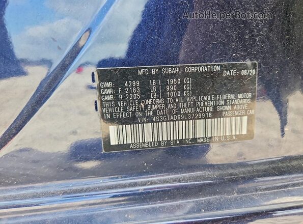 4S3GTAD69L3729918 2020 SUBARU IMPREZA Синий Вид наклейки с VIN-кодом