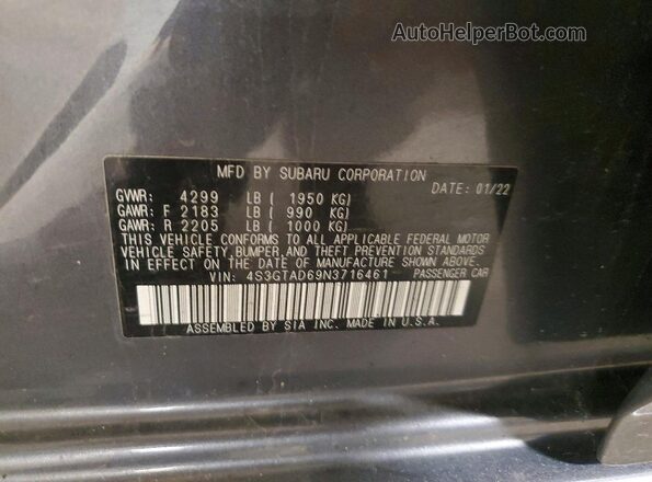 4S3GTAD69N3716461 2022 SUBARU IMPREZA Серый Вид наклейки с VIN-кодом