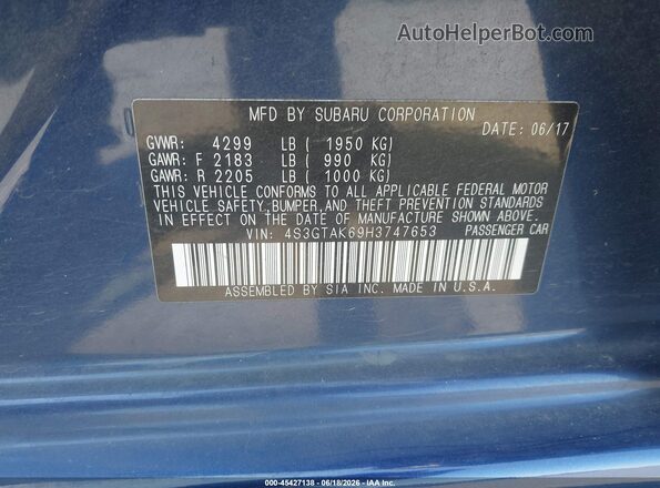 4S3GTAK69H3747653 2017 SUBARU IMPREZA Blue Widok komory silnika
