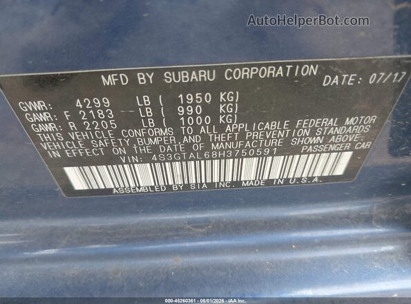 4S3GTAL68H3750591 2017 SUBARU IMPREZA Blue Engine compartment view
