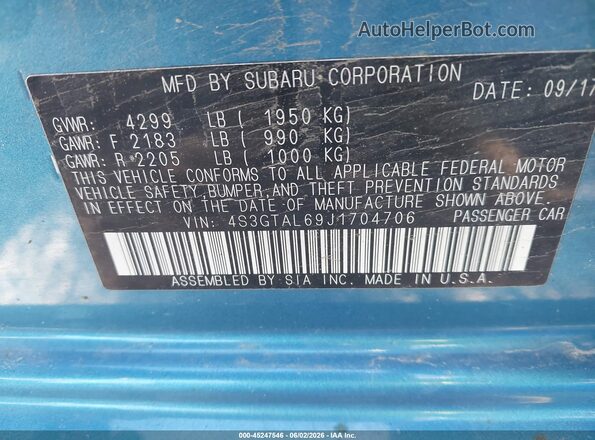 4S3GTAL69J1704706 2018 SUBARU IMPREZA Blue Շարժիչի բաժամունքի տեսք