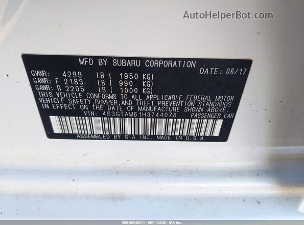 4S3GTAM61H3744078 2017 SUBARU IMPREZA White ძრავის განყოფილების ხედი