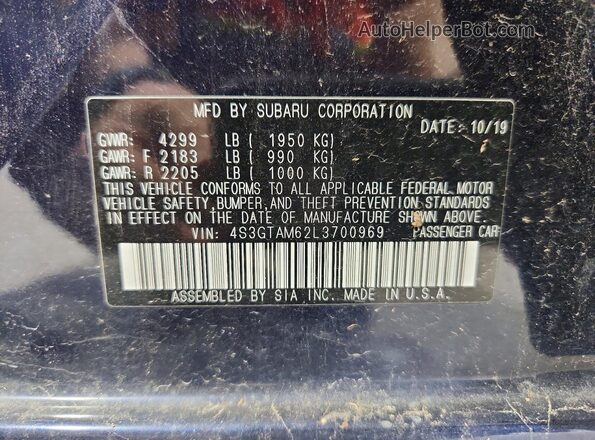 4S3GTAM62L3700969 2020 SUBARU IMPREZA Blue 360 interior view