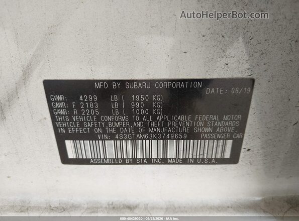 4S3GTAM63K3749659 2019 SUBARU IMPREZA White Widok komory silnika