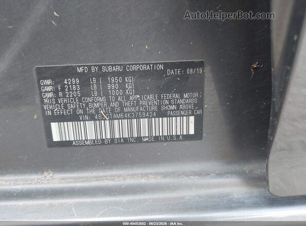 4S3GTAM64K3759424 2019 SUBARU IMPREZA Gray Widok komory silnika