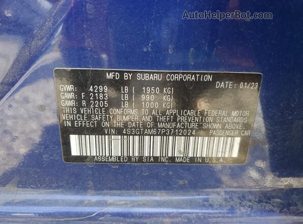 4S3GTAM67P3712024 2023 SUBARU IMPREZA Blue Widok naklejki z numerem VIN
