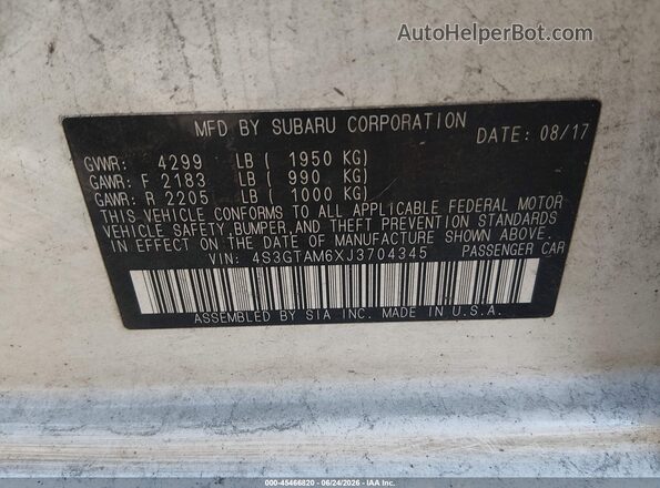 4S3GTAM6XJ3704345 2018 SUBARU IMPREZA White Շարժիչի բաժամունքի տեսք