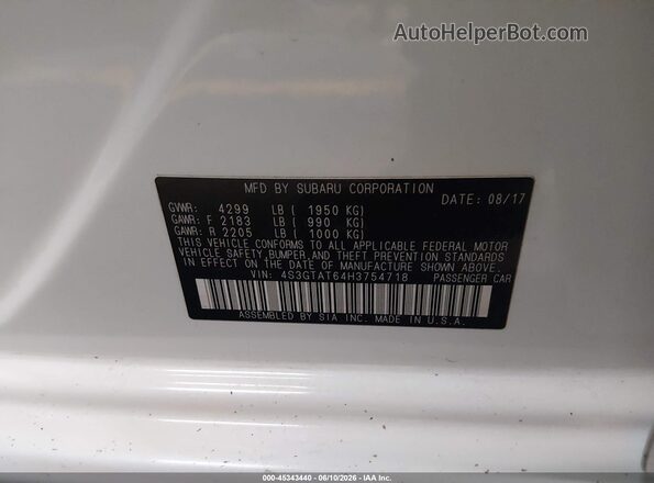4S3GTAT64H3754718 2017 SUBARU IMPREZA White Widok komory silnika