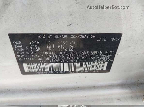 4S3GTAT64J3716119 2018 SUBARU IMPREZA White Widok komory silnika
