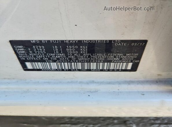 4S3GTAT67H3728369 2017 SUBARU IMPREZA White ძრავის განყოფილების ხედი