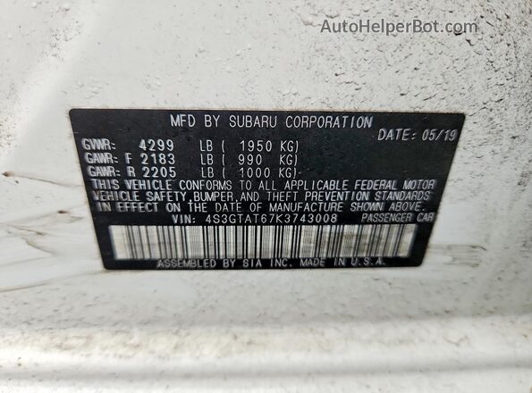 4S3GTAT67K3743008 2019 SUBARU IMPREZA White Вид підкапотного простору