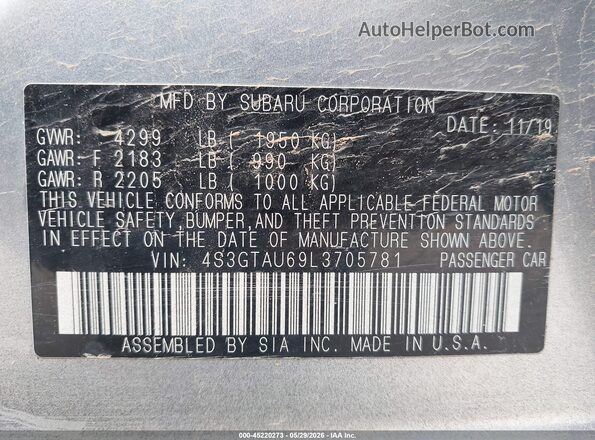 4S3GTAU69L3705781 2020 SUBARU IMPREZA Silver Engine compartment view