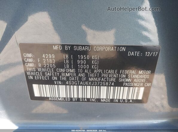4S3GTAU6XJ3725874 2018 SUBARU IMPREZA Blue 