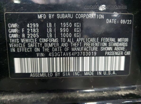4S3GTAV64P3703019 2023 SUBARU IMPREZA Black Вид наклейки з VIN-кодом