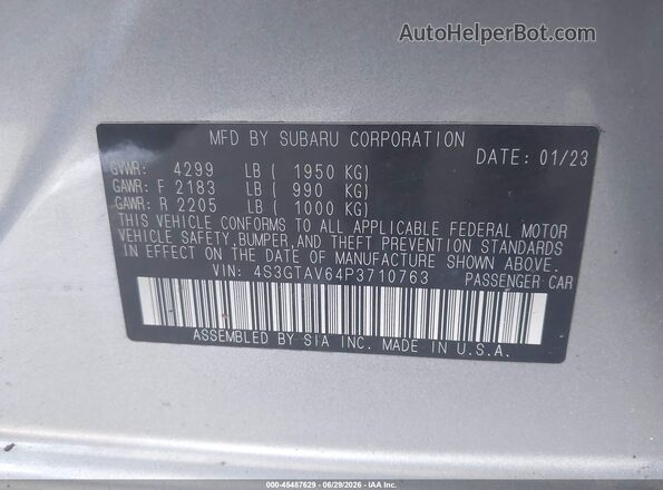 4S3GTAV64P3710763 2023 SUBARU IMPREZA Silver Widok komory silnika