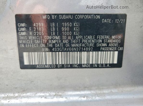 4S3GTAV66N3714892 2022 SUBARU IMPREZA Серебряный Вид подкапотного пространства