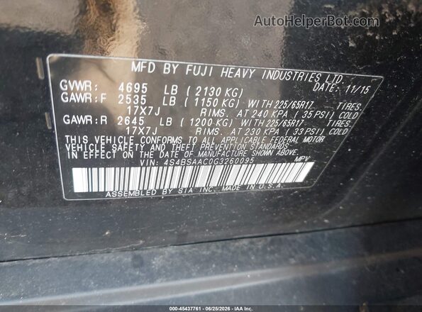 4S4BSAAC0G3260095 2016 SUBARU OUTBACK Черный Вид подкапотного пространства