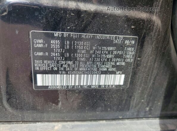 4S4BSAAC1H3230623 2017 SUBARU OUTBACK Black VIN sticker view