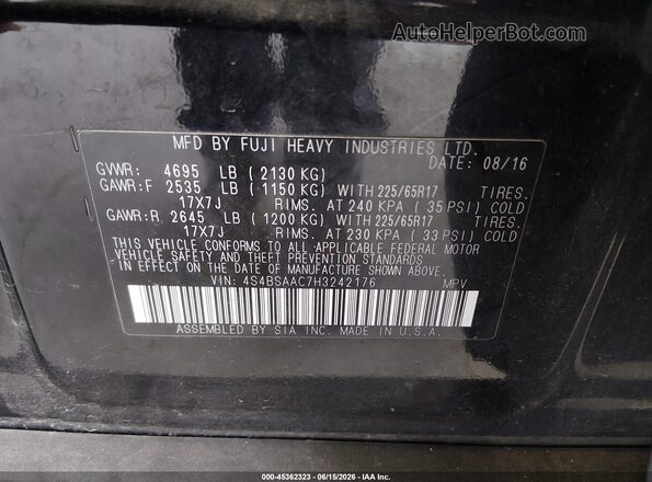 4S4BSAAC7H3242176 2017 SUBARU OUTBACK Black Вид підкапотного простору