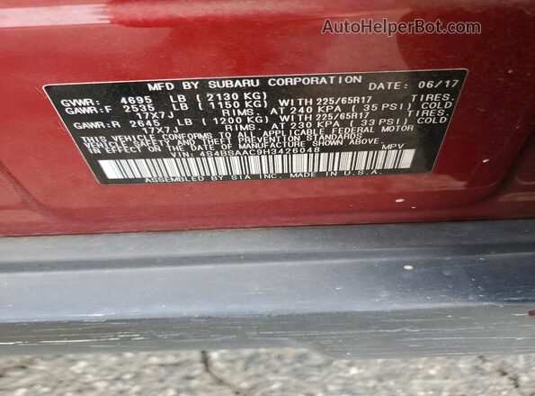 4S4BSAAC9H3426048 2017 SUBARU OUTBACK Red 360 interior view