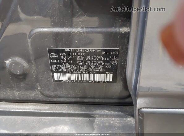 4S4BSABC8K3230270 2019 SUBARU OUTBACK Gray 