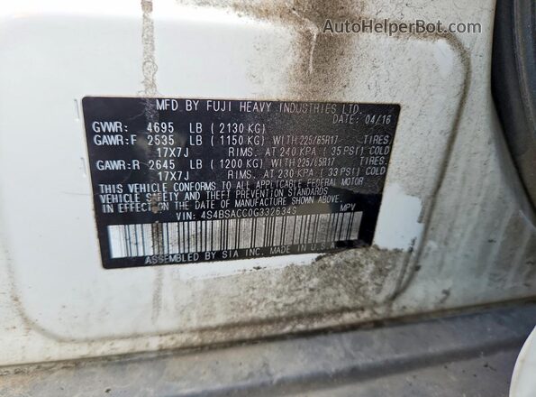 4S4BSACC0G3326349 2016 SUBARU OUTBACK White Engine compartment view