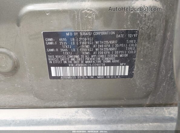 4S4BSACC0J3280738 2018 SUBARU OUTBACK Green Вид підкапотного простору