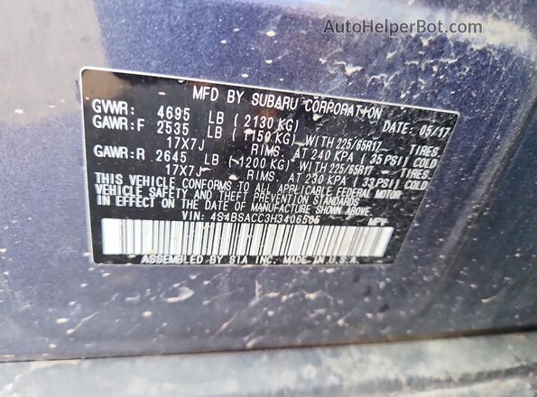 4S4BSACC3H3406505 2017 SUBARU OUTBACK Blue Widok komory silnika