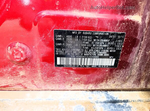 4S4BSACC3J3244669 2018 SUBARU OUTBACK Красный Вид подкапотного пространства