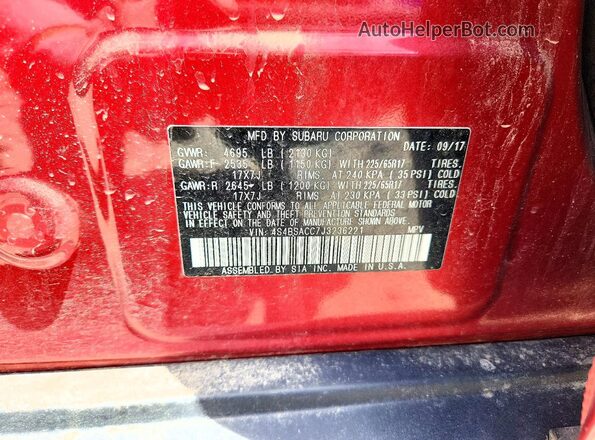4S4BSACC7J3236221 2018 SUBARU OUTBACK Burgundy 