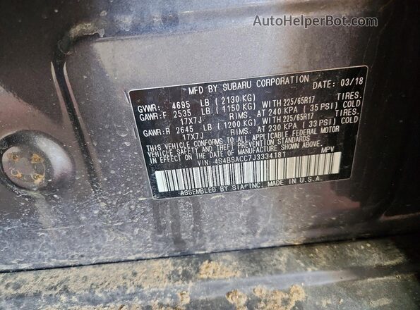 4S4BSACC7J3334181 2018 SUBARU OUTBACK Charcoal 